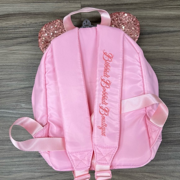 RARE DCL Disney Pink Sequin Backpack with Ears and Bibbidi Bobbidi Boutique sash main image 4